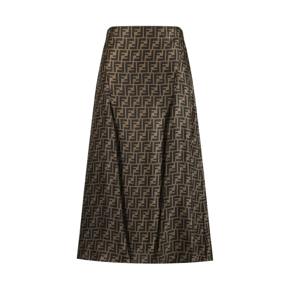 Fendi Women's Brown Midi Skirts, S, Iconic Logo Silk Midi Skirt