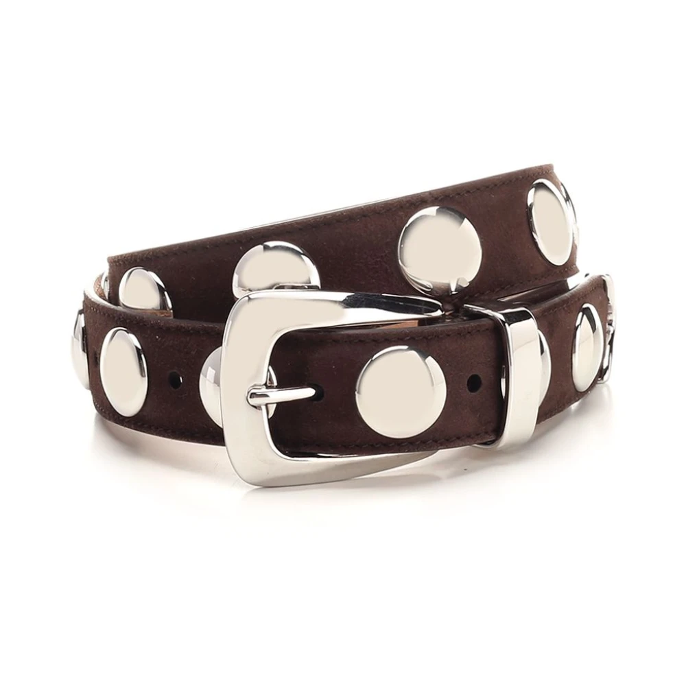 Khaite Brown Belts, Female, 90 Cm, Benny Studded Suede Calfskin Belt