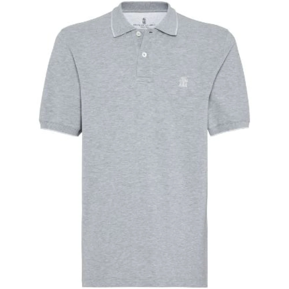 BRUNELLO CUCINELLI Geborduurd logo poloshirt Gray Heren