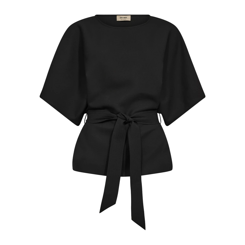Mos Mosh Women's Black Blouses, S, Elegant Blouse With Short Sleeves