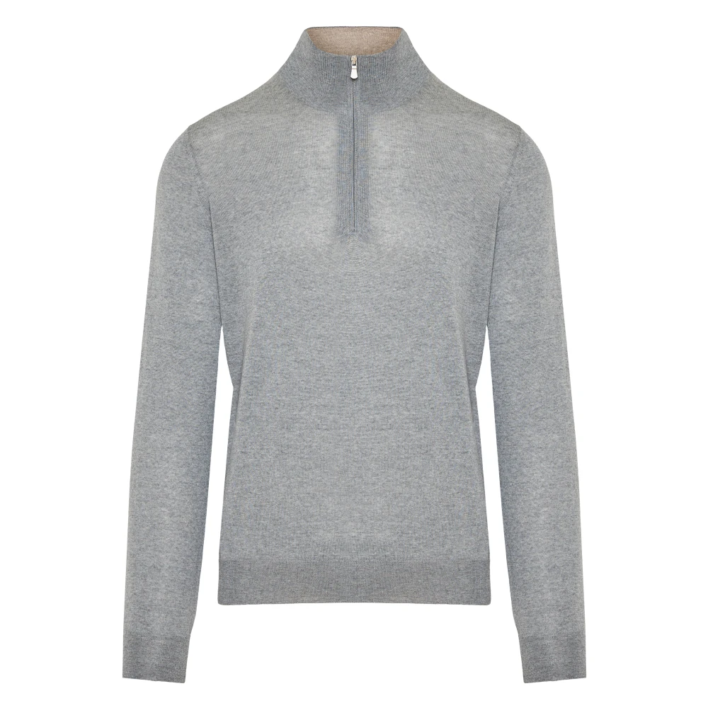 Gran Sasso Ull Half-Zip Stickat, Tillverkat i Italien Gray, Herr