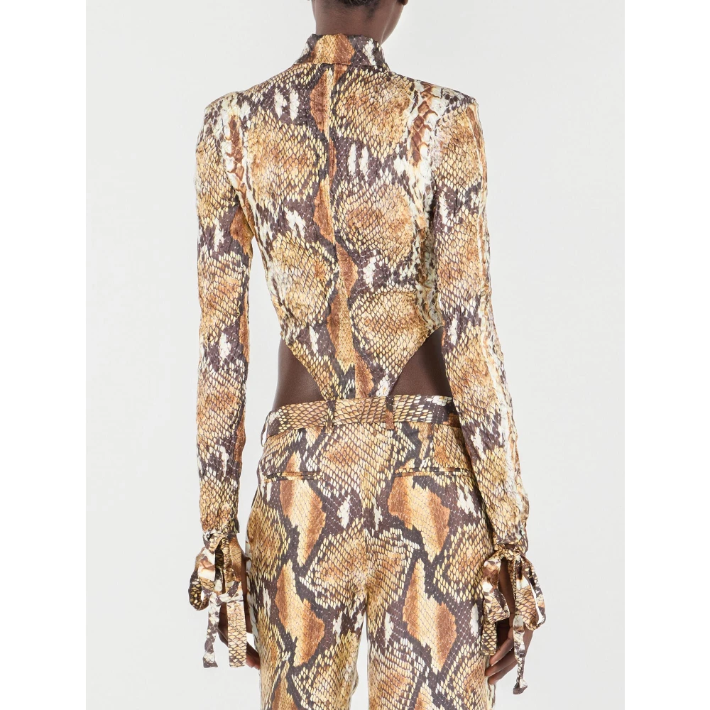 Roberto Cavalli Dierenprint overhemd met strik kraag Brown Dames