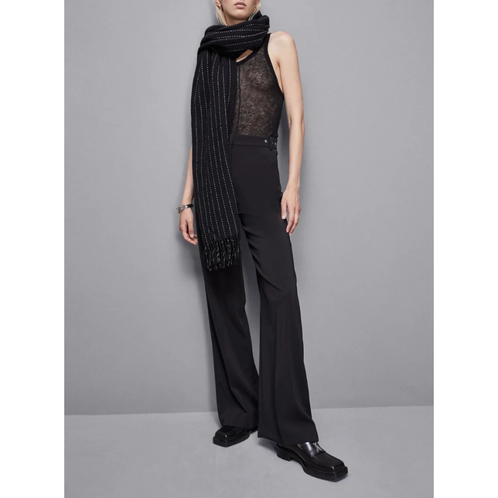 PATRIZIA PEPE Gestreepte Wollen Sjaal Black Dames