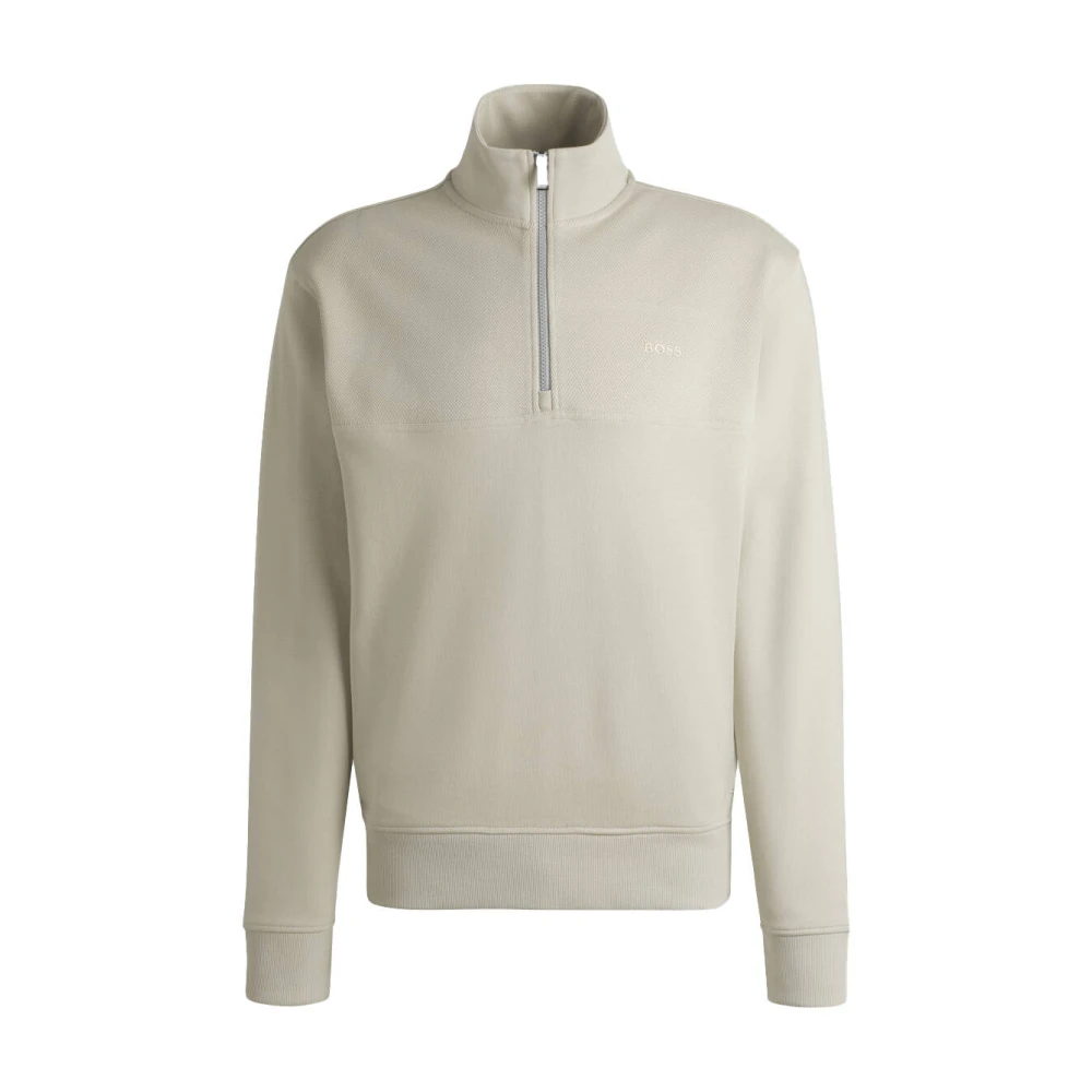 Boss Black Ribfluwelen Sweatshirt voor Heren Beige Heren