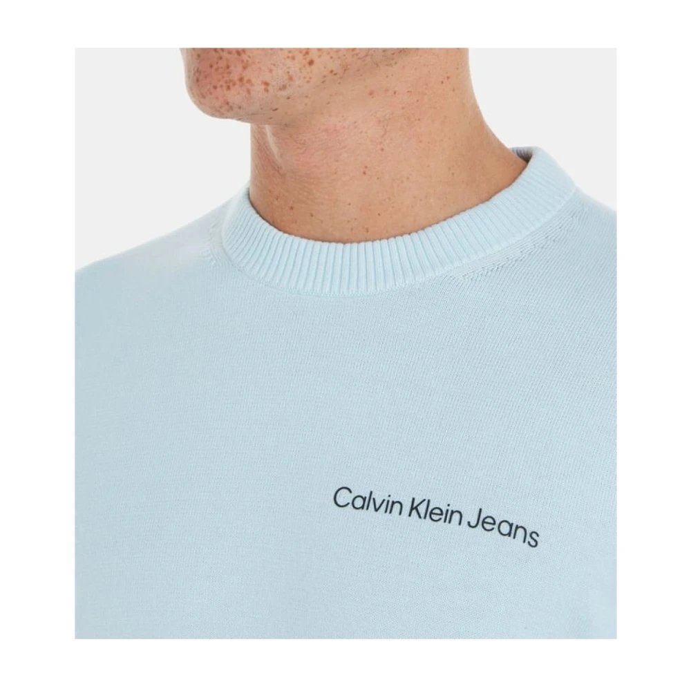 Calvin Klein Geborduurde Logo Katoenen Trui Blauw Blue Heren