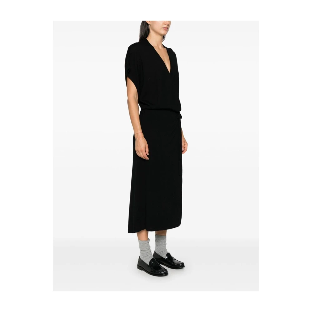 Alysi Zwarte Wol Wrap Midi Jurk Black Dames
