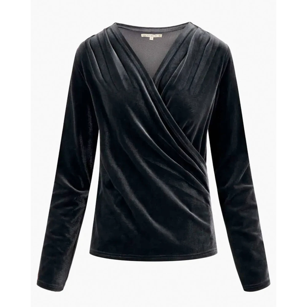 Zusss Fluwelen Wrap Top Lange Mouw Gray Dames