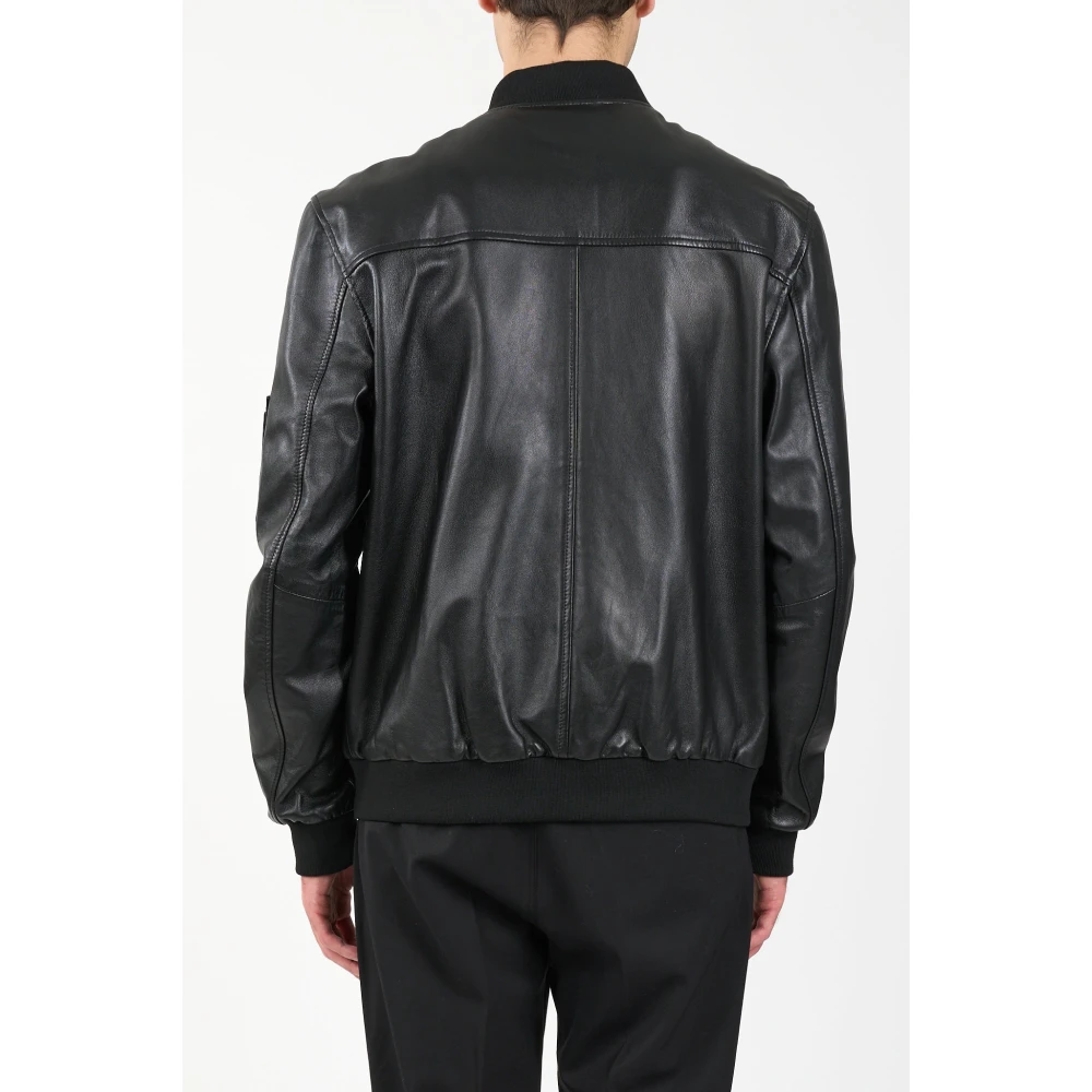 Mauro Grifoni Leren Bomberjack met Ritssluiting Black Heren