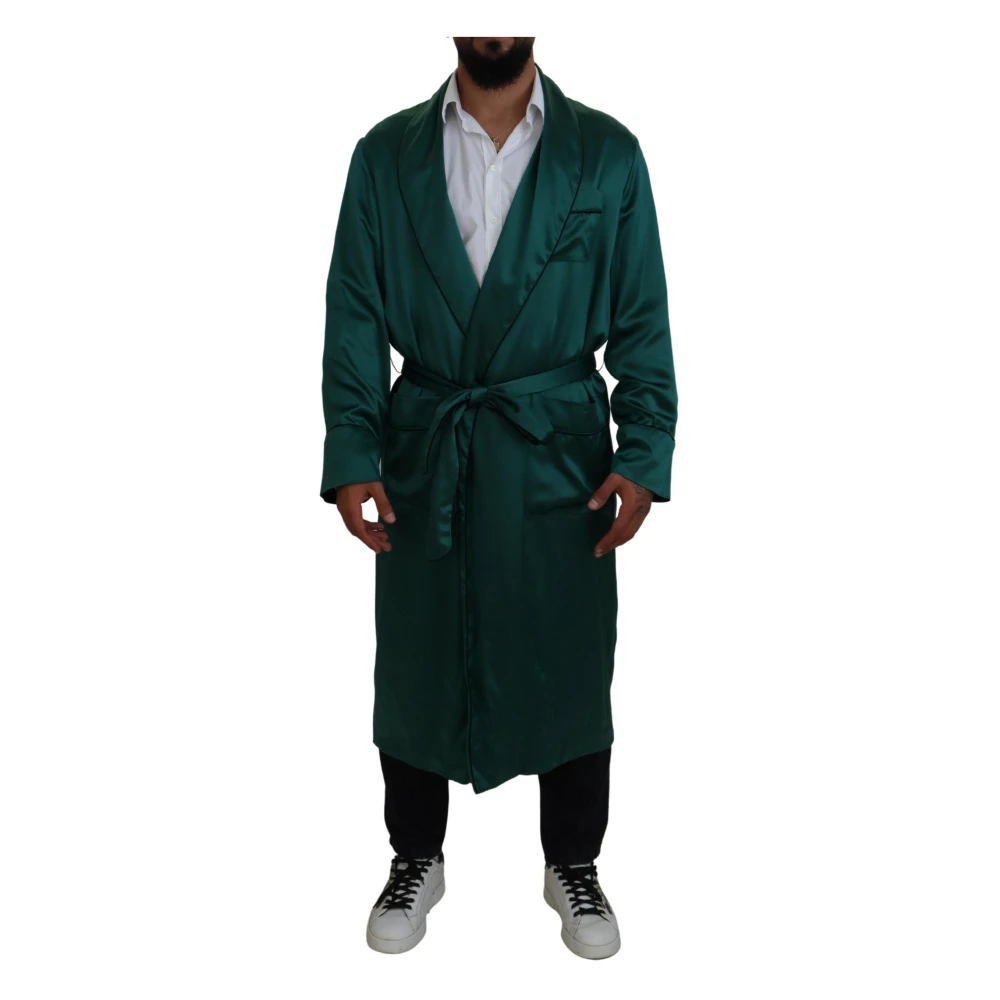 Dolce & Gabbana Men's Green Silk Waist Belt Robe Sleepwear - Robes - S - Nightwear & Lounge