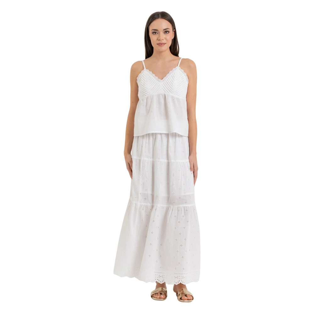 Kocca Women's White Maxi Skirts, S, Tiered Maxi Skirt