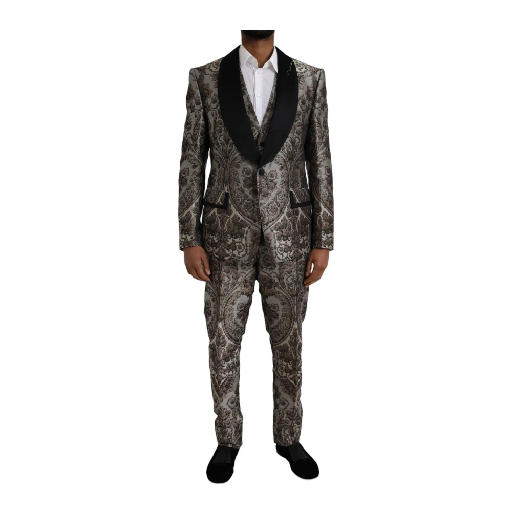 Dolce & Gabbana Brown Floral Jacquard Formal 3 Piece Suit - IT54 | XL - Image 2