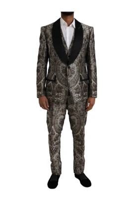 Brun Blommig Jacquard 3-Delat Kostym