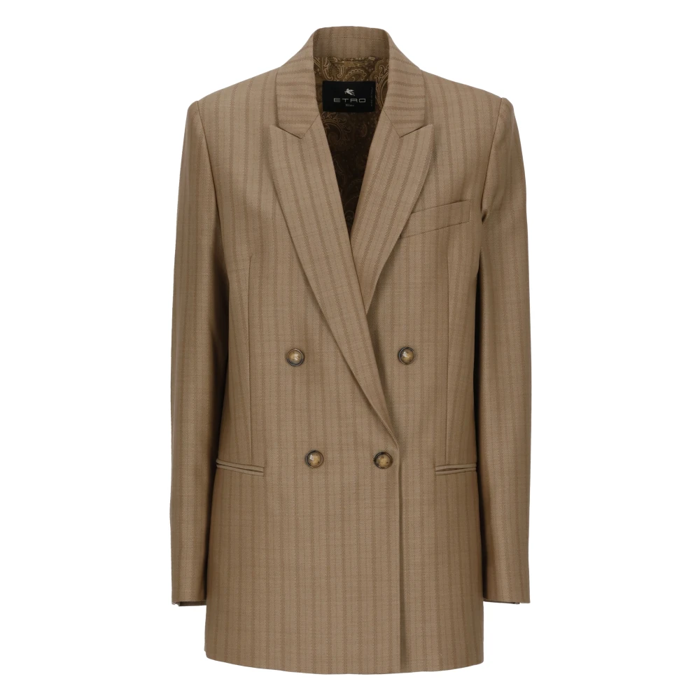 Etro Double-Breasted Jacquard Jacket - Female - Blazers - Beige - S - Jackets