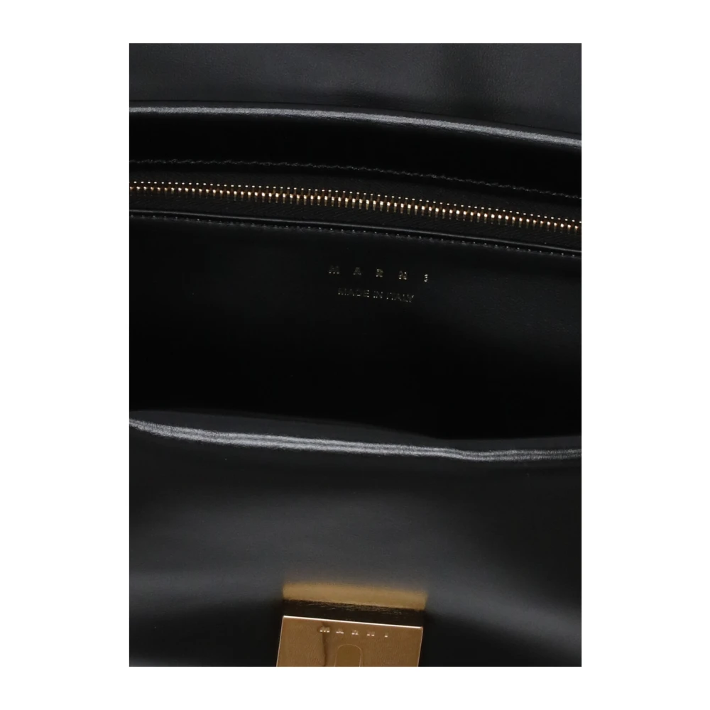 Marni Zwarte leren handtas met handvat en schouderriem Black Dames