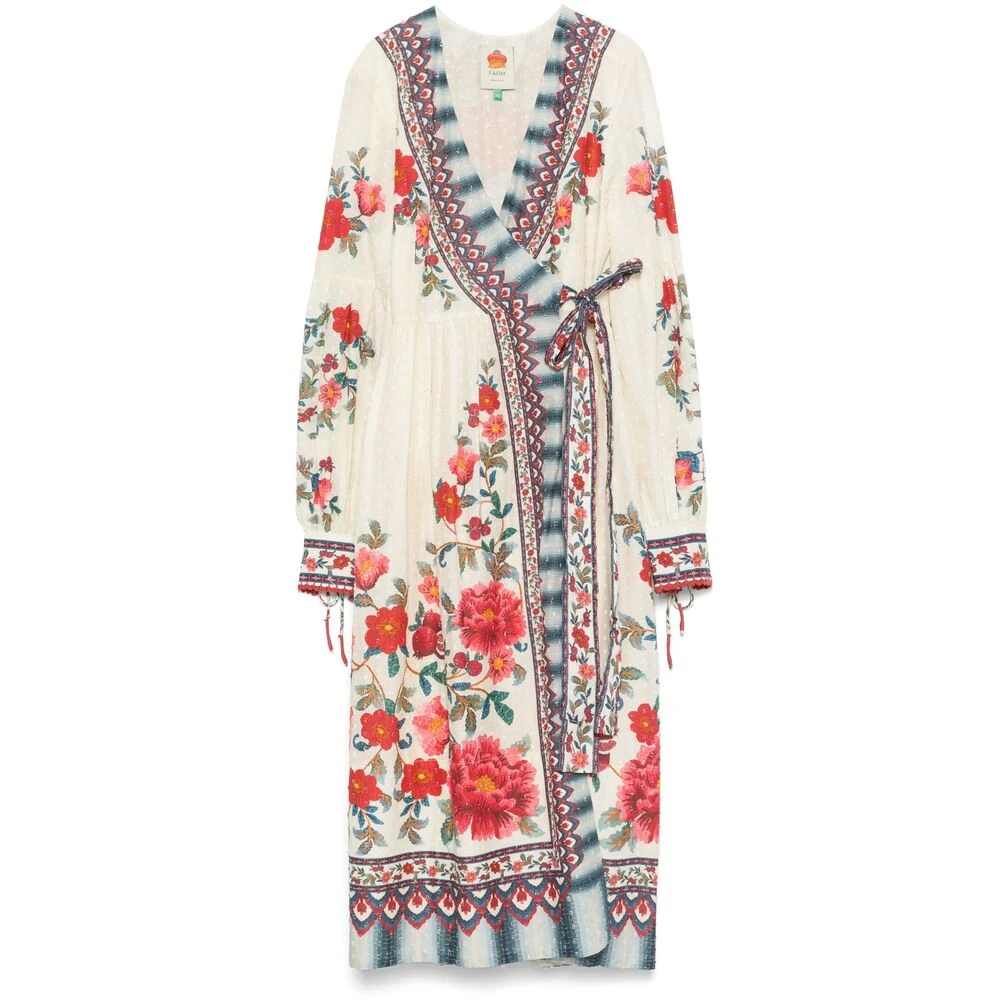 Farm Rio Ecru Wrap V-hals Jurk met Zijstrik Multicolor Dames