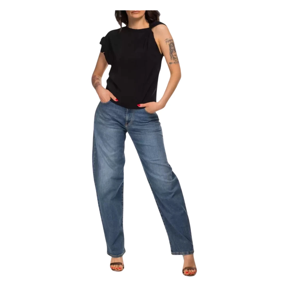pinko Zwarte damesblouse met elegante ruches Black Dames