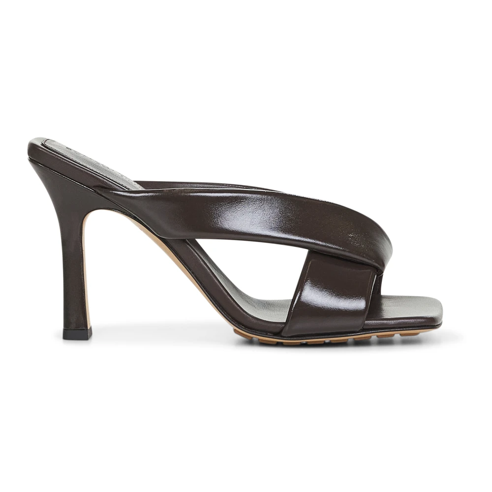 Bottega Veneta Women's Brown Heeled Mules, 4 Uk, Leather Sandals With Square Toe