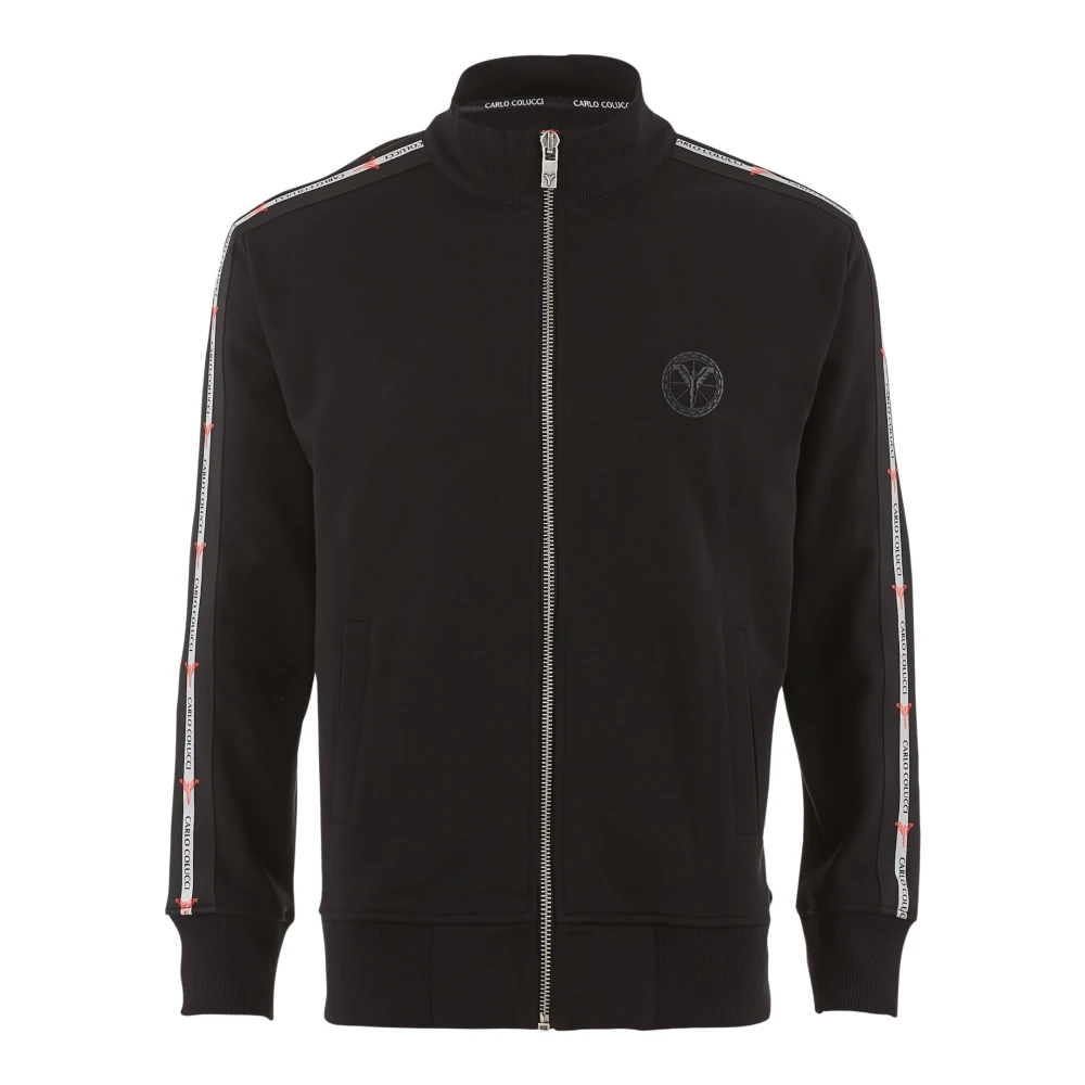 Carlo Colucci Men's Black Zip-Through Sweat Jacket - Zip-Throughs - S - Sweatshirts & Hoodies