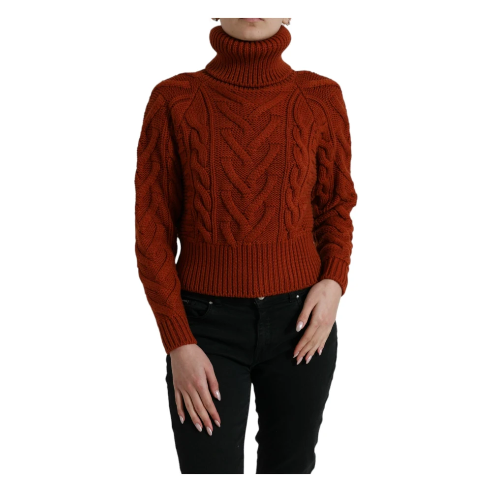 Dolce & Gabbana Luxe Bruine Wollen Coltrui Brown Dames