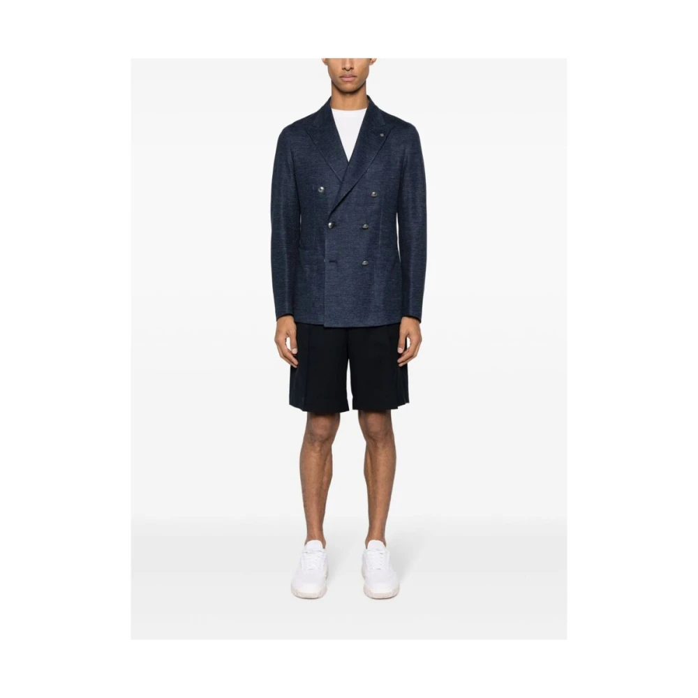 Tagliatore Navy Blauw Dubbel-Breasted Jas Blue Heren