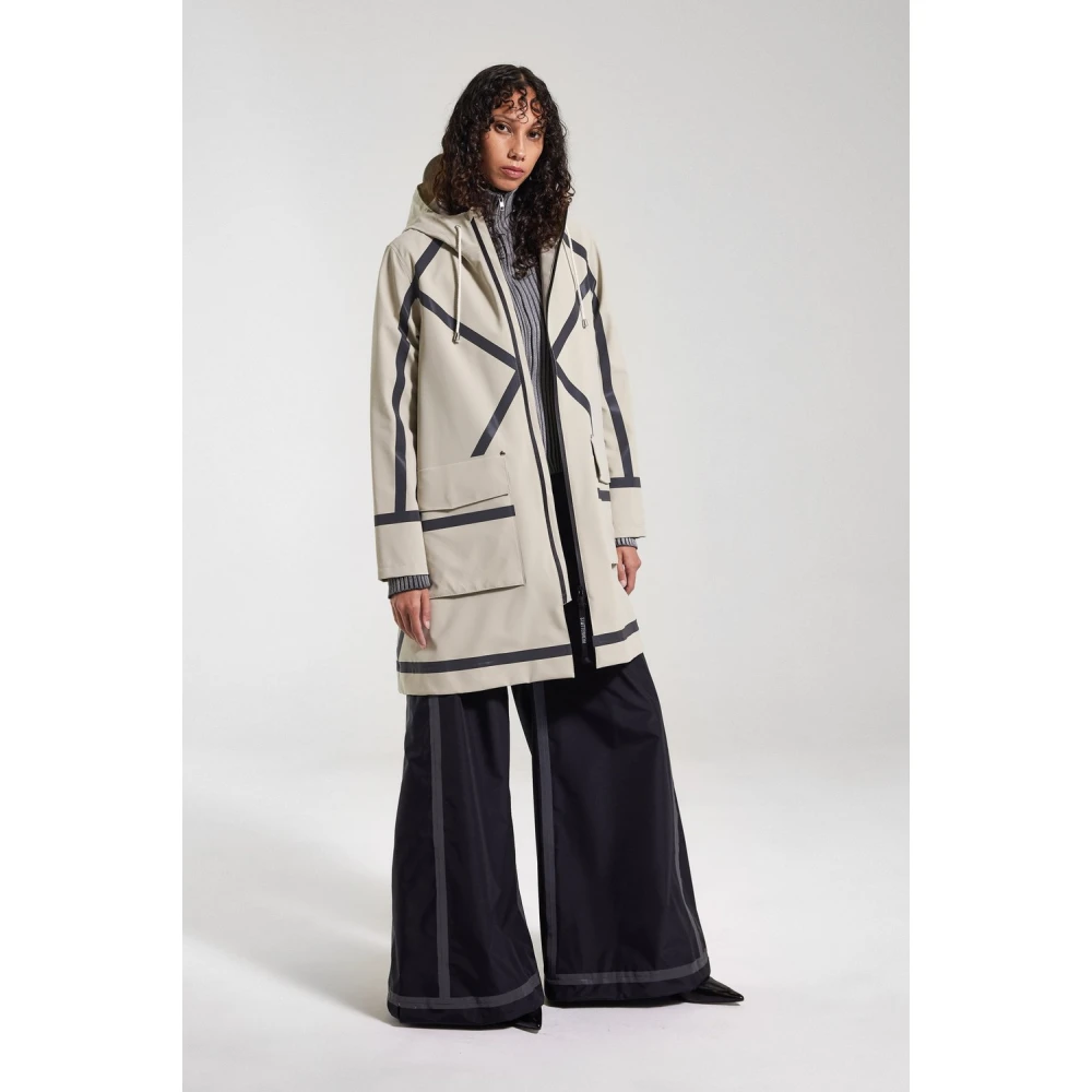 Stutterheim Lichtgewicht A-Lijn Regenjas met Tape Strepen Beige Dames