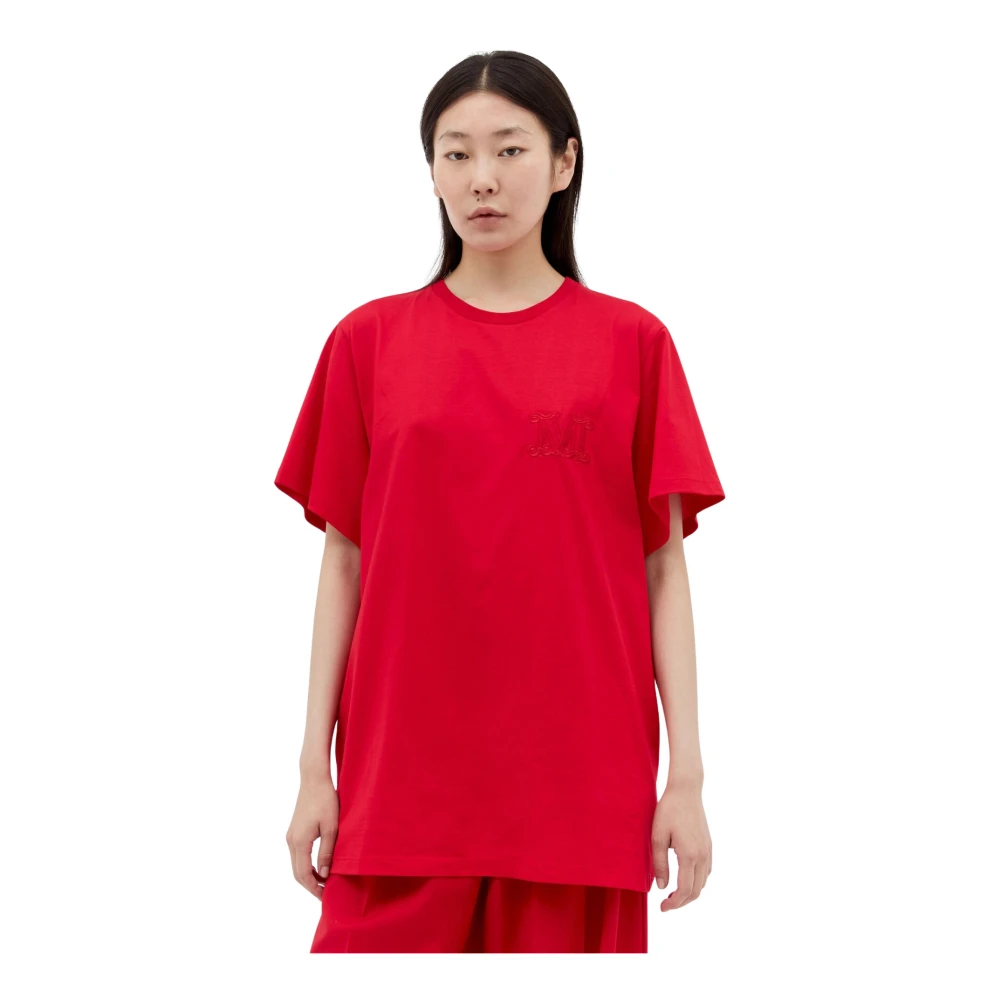 Max Mara Women's Red Cotton Jersey Logo Embroidery T-Shirt