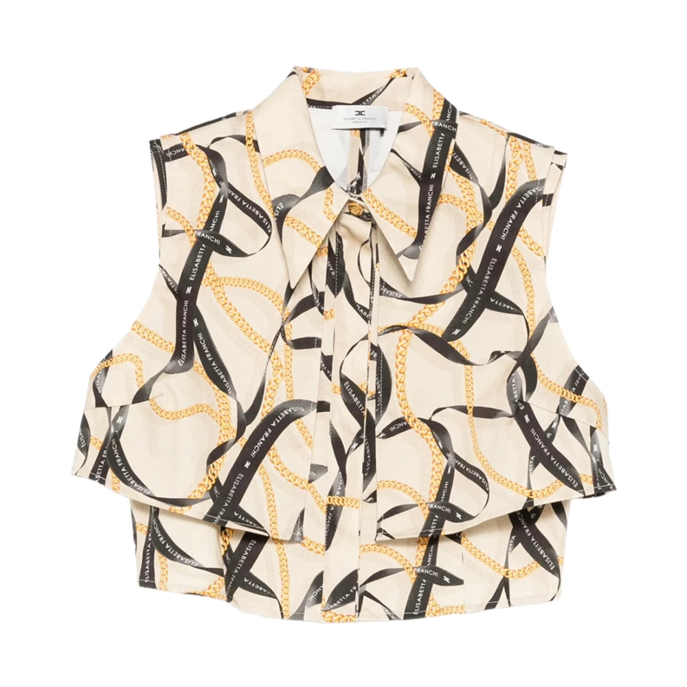 Elisabetta Franchi Women's Beige Patterned Crop Top - Shirts - 2XS - Blouses & Shirts