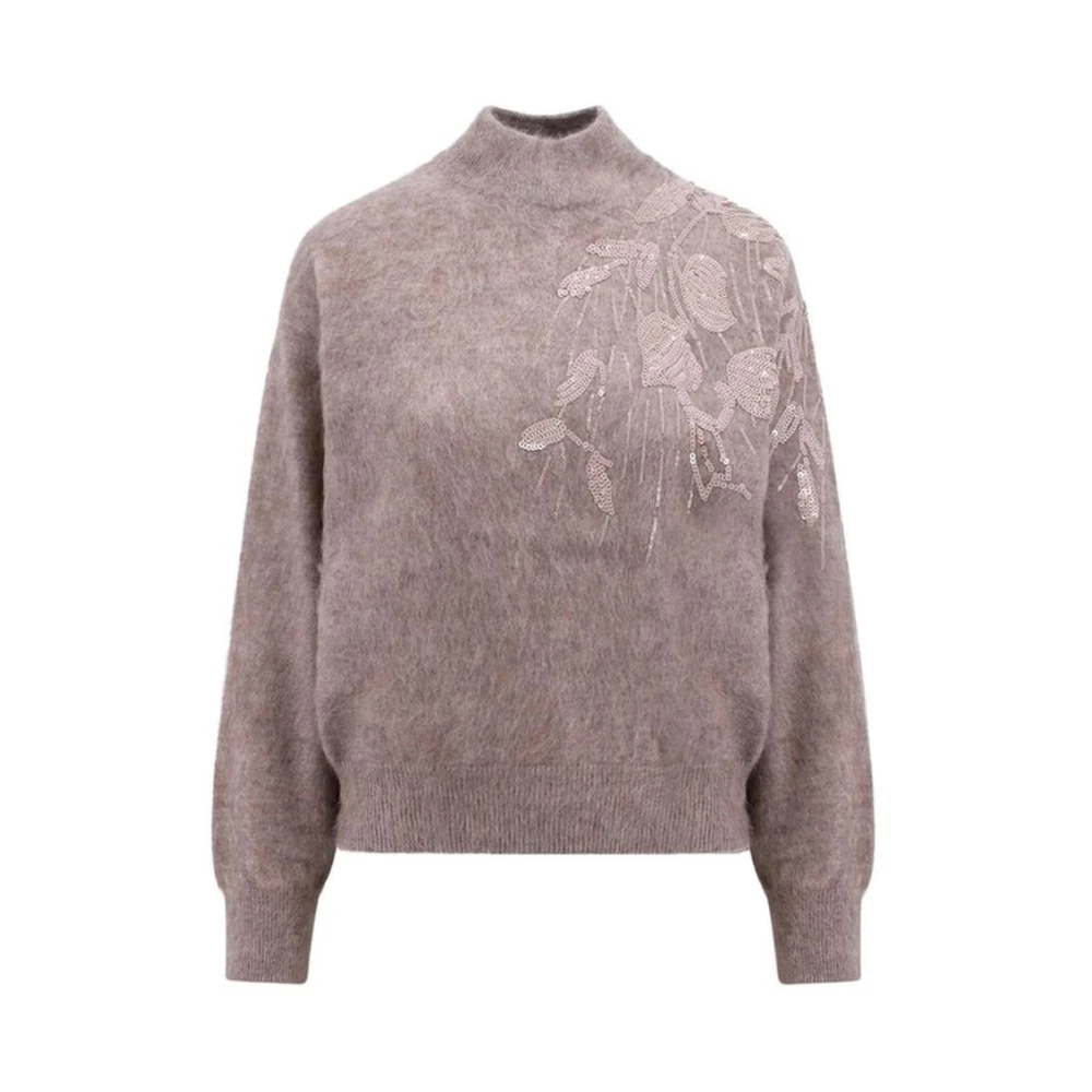 Brunello Cucinelli Women's Multicolor Cashmere Knitwear, Xl, Cashmere Sweatshirt With Ribbed Trims