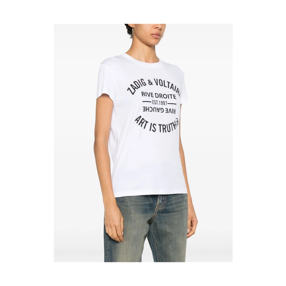 Zadig & Voltaire Wit Logo Print Crew Neck T-shirt White Dames