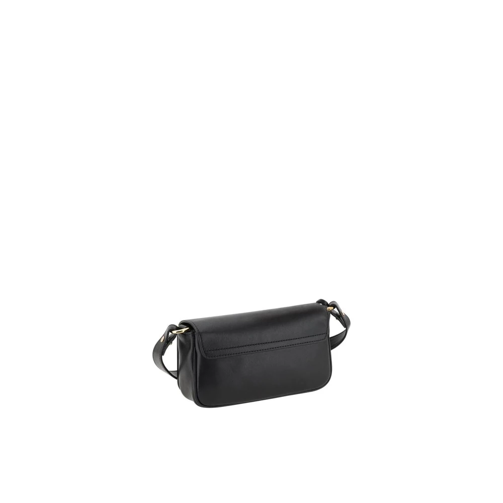 Versace Stijlvolle Leren Schoudertas Magnetische Flap Black Dames