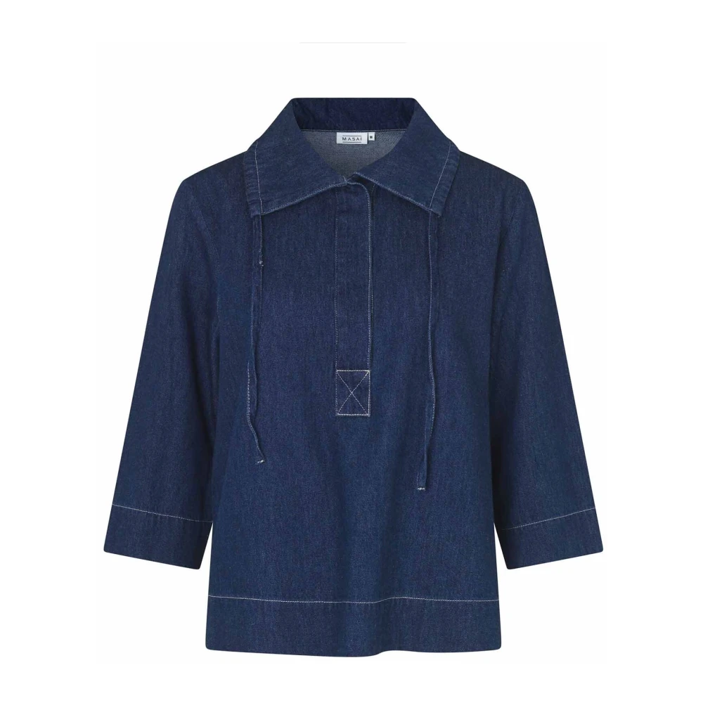 Masai Denim Blouse met 3 4 Mouwen Blue Dames