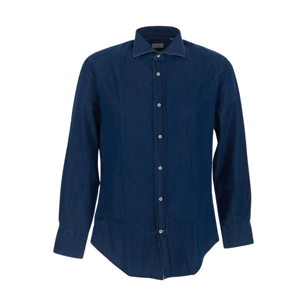 BRUNELLO CUCINELLI Moderne Denim Overhemd Blue Heren