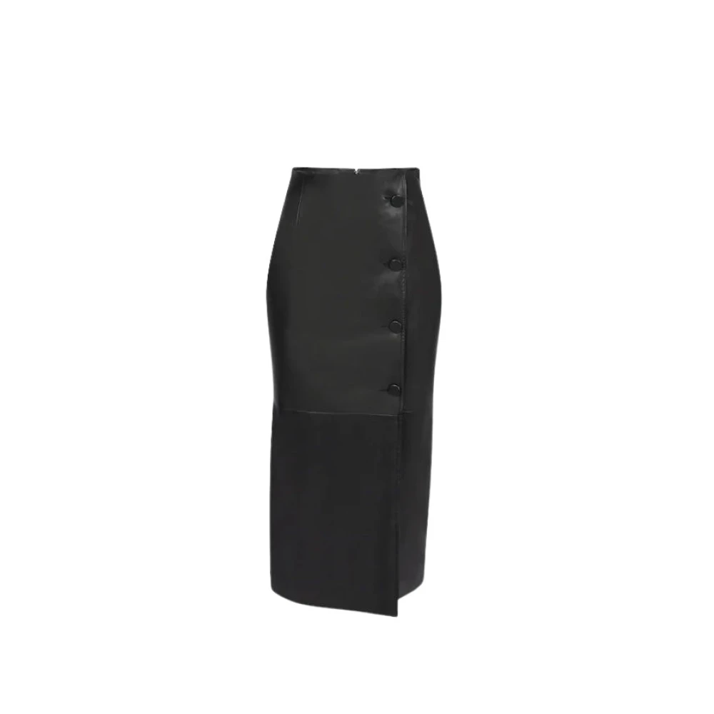 Nina Ricci Zwarte Leren Pencil Rok Black Dames