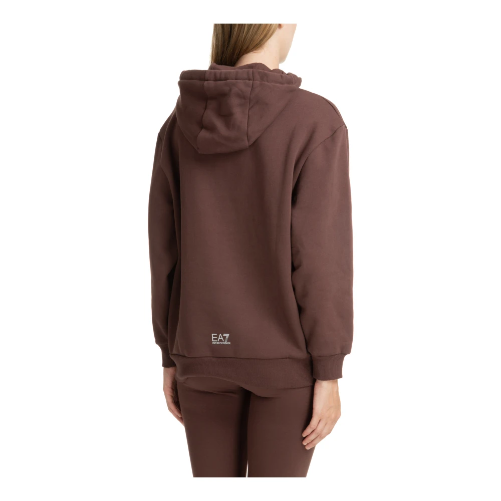 Emporio Armani EA7 Trekkoord Effen Logo Zak Hoodie Brown Dames