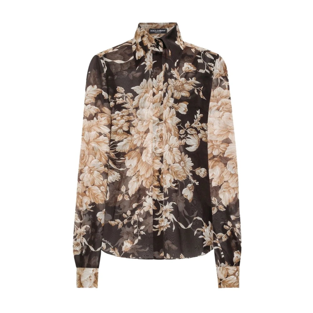 Dolce & Gabbana Women's Brown/Beige Silk Shirt Aw25