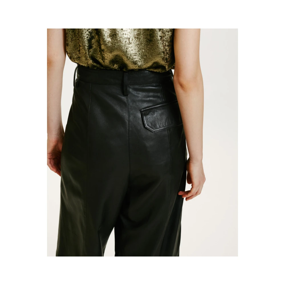 Momoni Wijde leren broek met zakken Black Dames