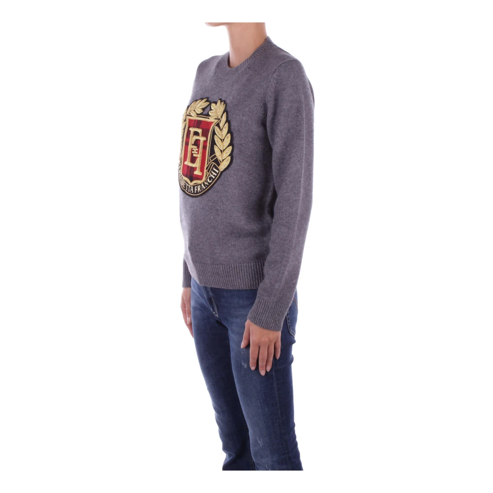 Elisabetta Franchi Grijze Sweater met Hoofdlogo Gray Dames
