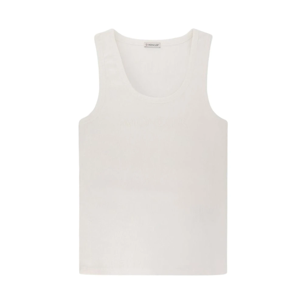 Moncler Women's White Sleeveless Tops, Xs, Ribbed Knit Tank Top