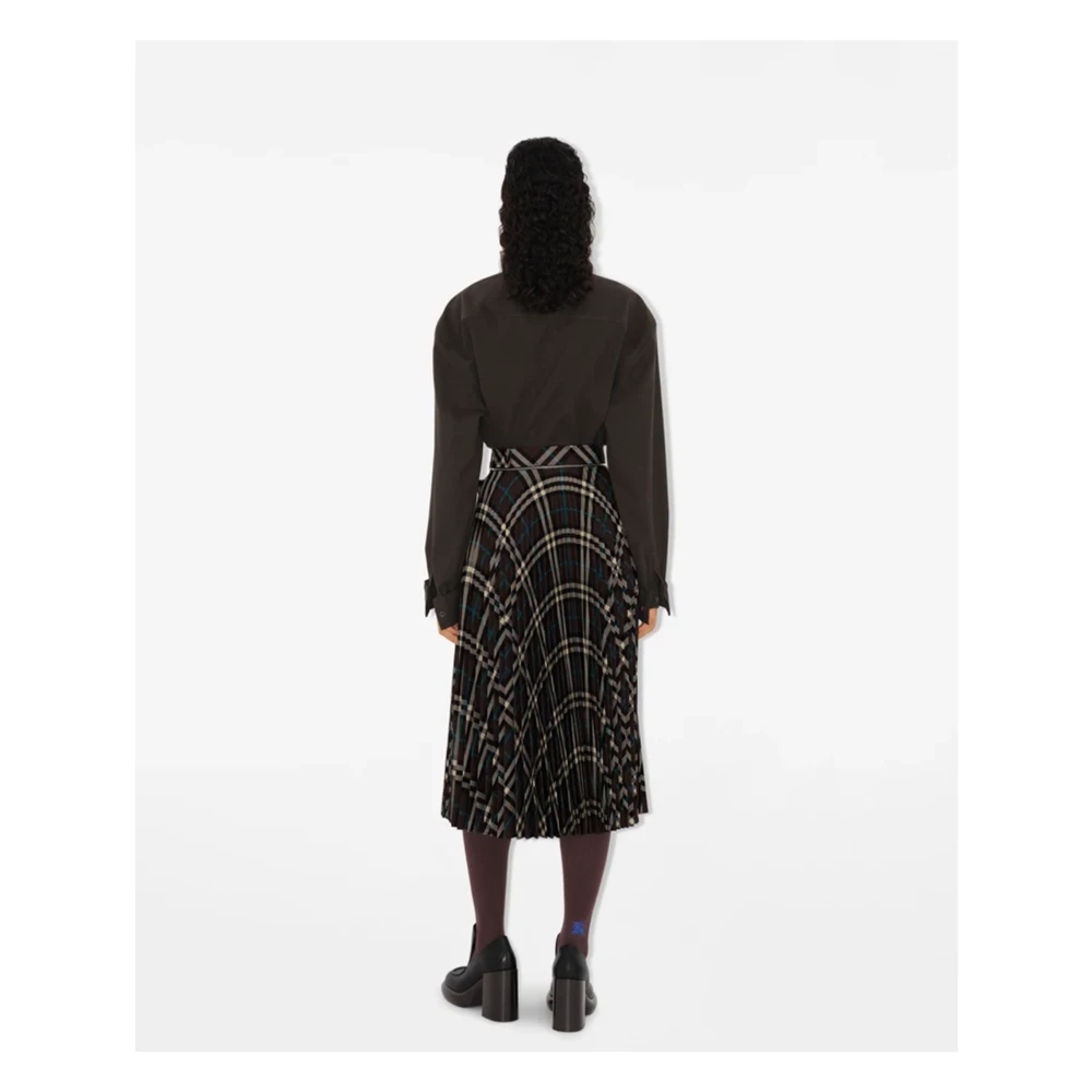 Burberry Groene Wollen Blend Geruite Geplooide Rok Green Dames