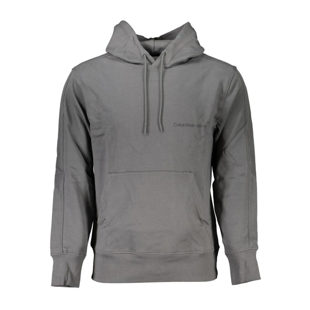 Calvin Klein Men's Gray Hoodies,, Brushed Cotton Hooded Sweatshirt With Front Pocket And Logo Print Large
