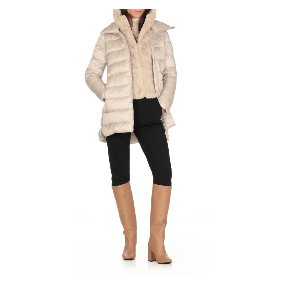Save The Duck Beige Gewatteerde Jas met Nep Bont Capuchon Beige Dames