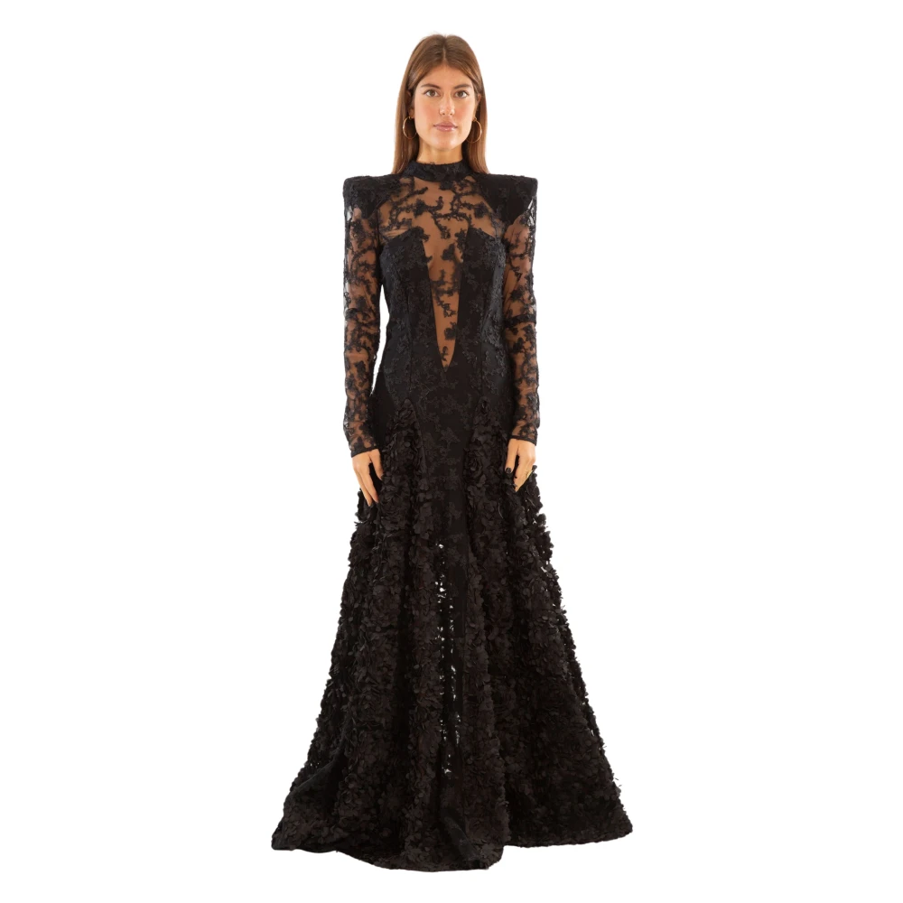 Babylon Quilted Petals Sheer Top Dress Black Dames