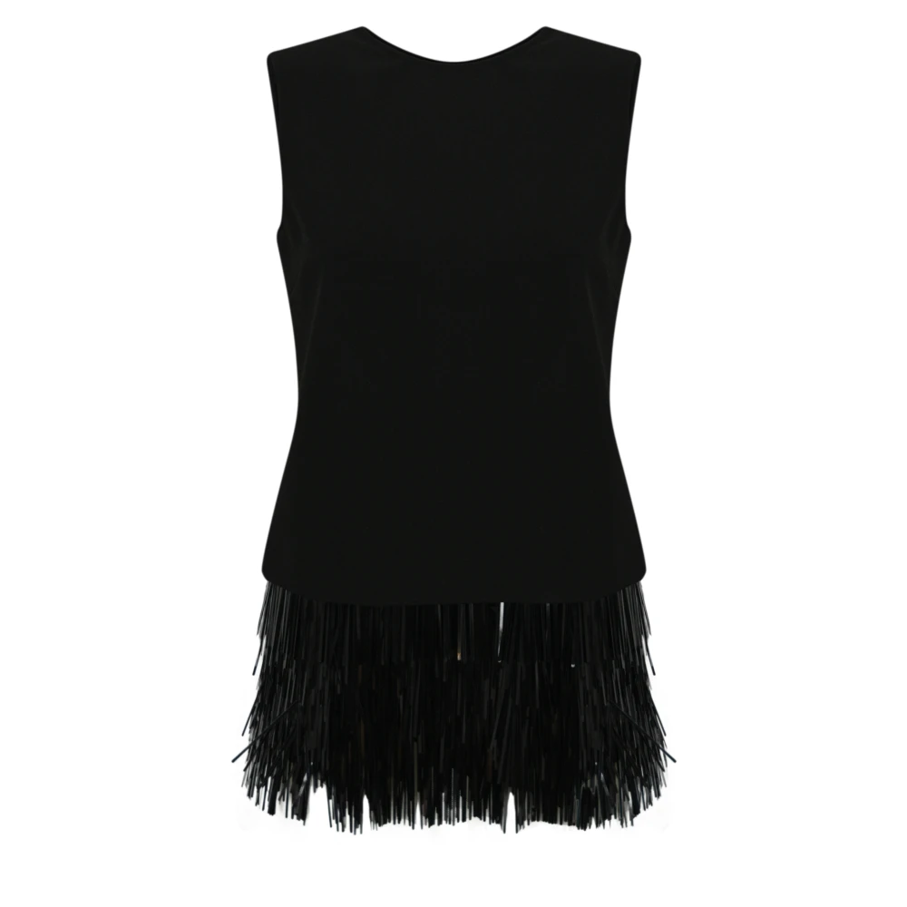 Liviana Conti Zwarte mouwloze blouse met franjes Black Dames