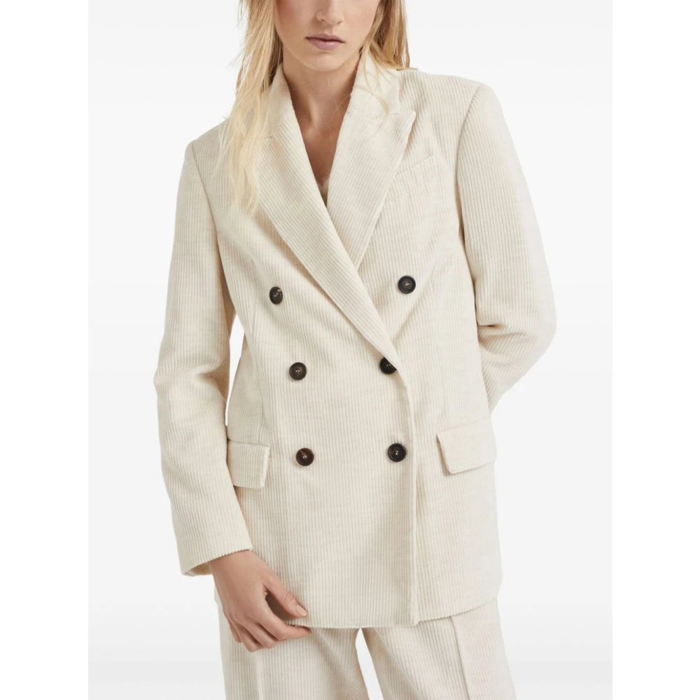BRUNELLO CUCINELLI Ivory Corduroy Double-Breasted Jacket Beige Dames