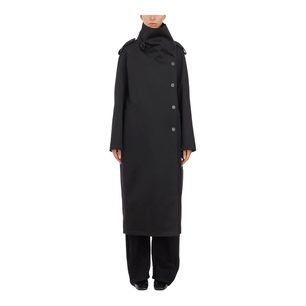 Courrèges Lange Katoenen Trenchcoat Black Dames