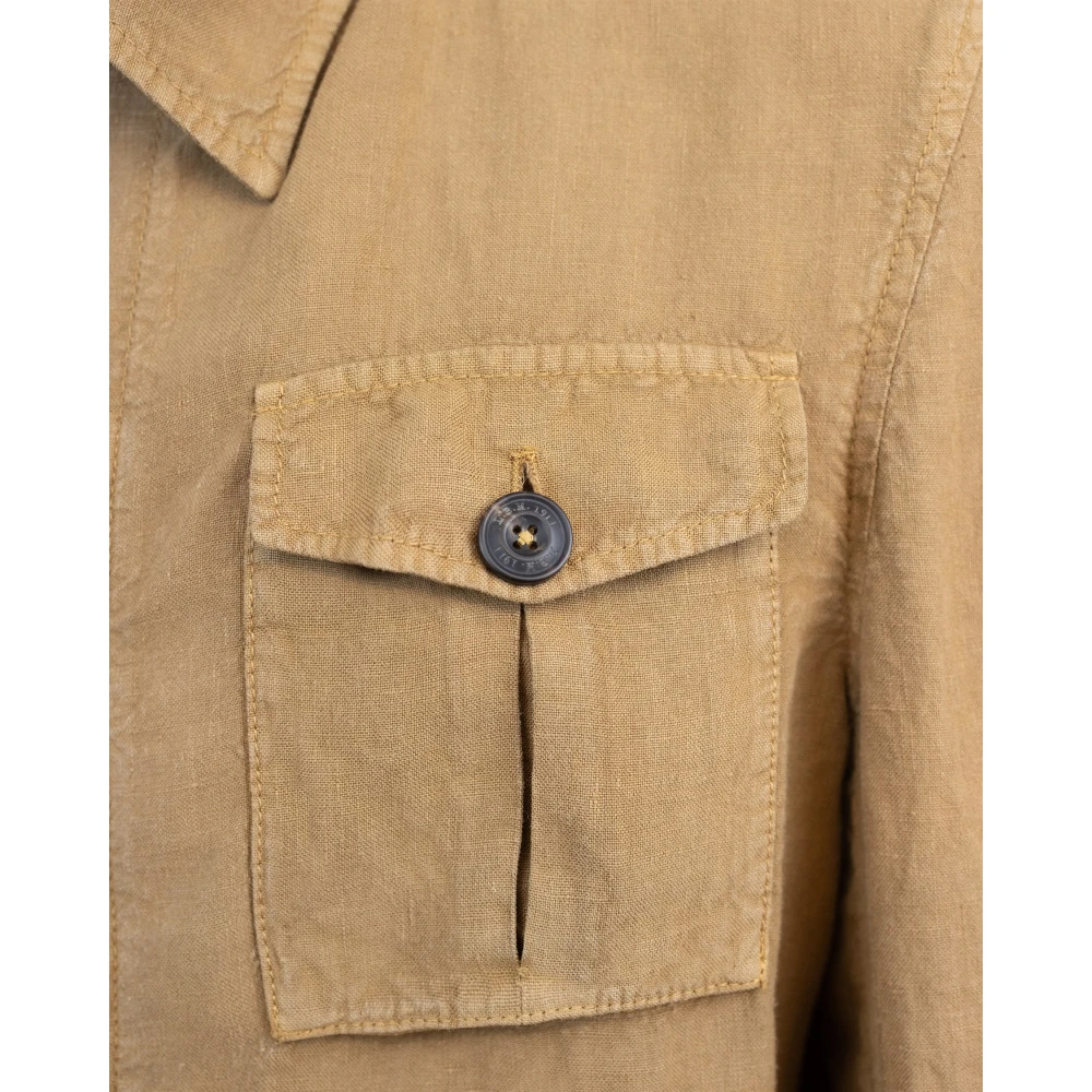 Lubiam Sportieve Camel Overshirt met Contrastknopen Brown Heren