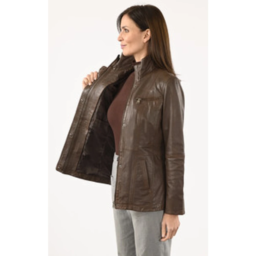 La Canadienne Bruin Leren Comfort Jas Brown Dames