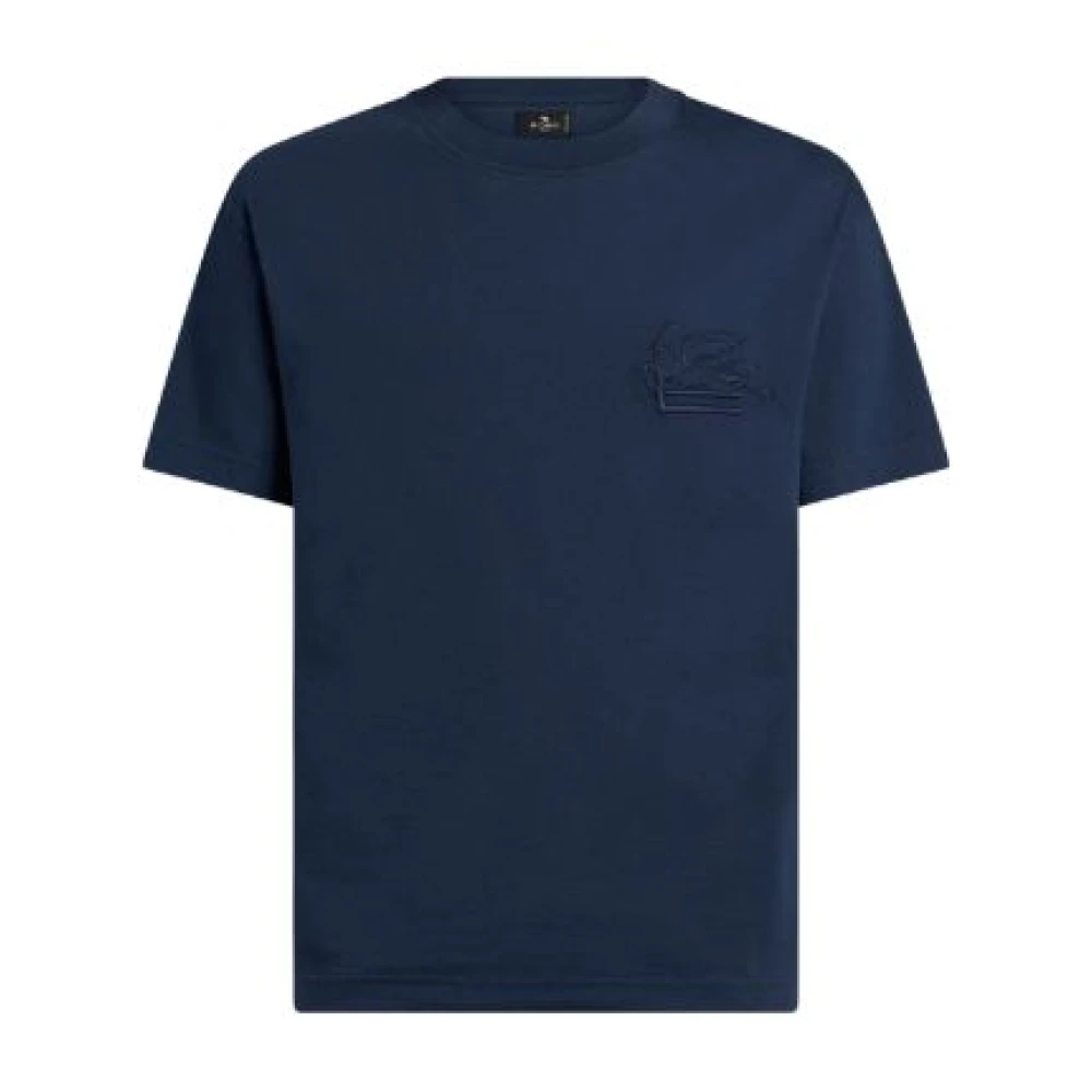 ETRO Pegasus Geborduurd Navy Blue T-shirt Blue Heren