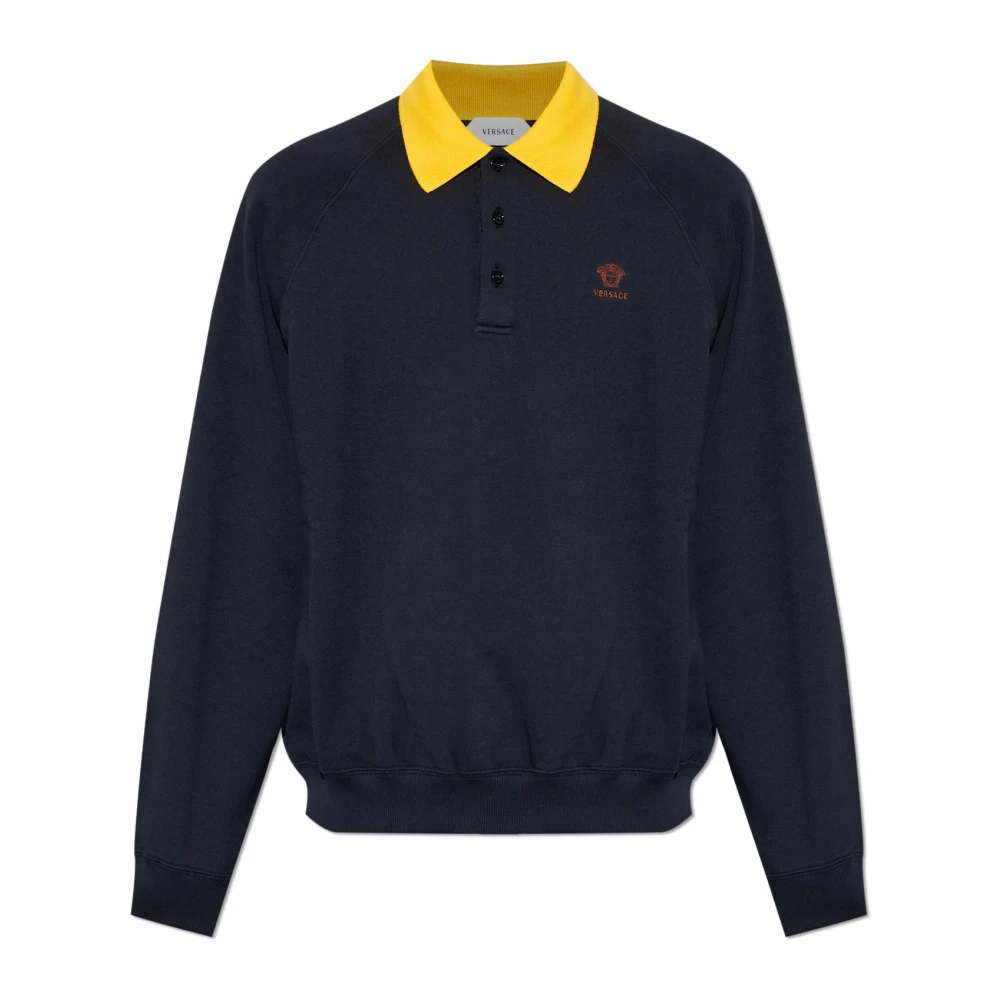 Versace Mannelijk Blauw Tops Heren, 2XL, Katoen, Piqué Polo Shirt Met Geborduurd Logo