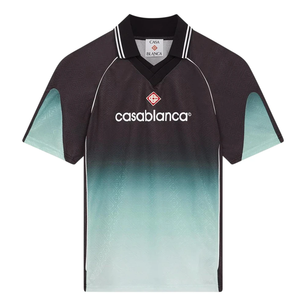 Casablanca Men's Multicolor Polo Shirts, M, Gradient Monogram Jacquard Short Sleeve Football Shirt